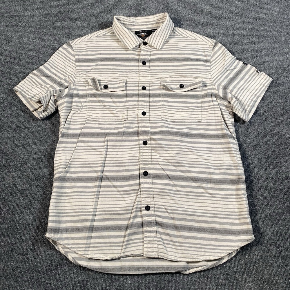 Harley Davidson Mens L Striped Short Sleeve Button Shirt Motorcycles Mechanic - Picture 3 of 8